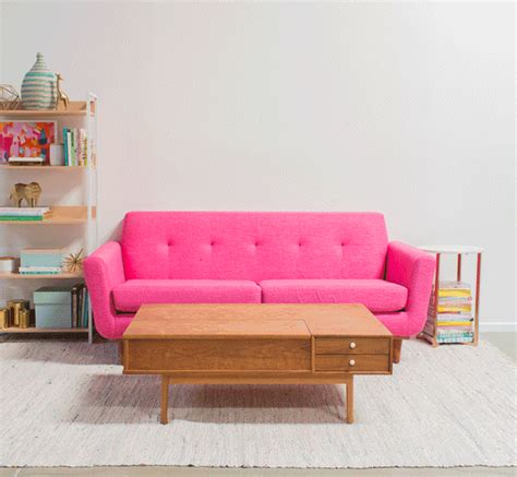 Book storage in a pink and green room (colorful GIF) | Sofa inspiration ...