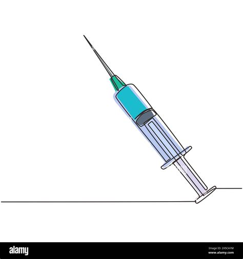 Single one line drawing medical disposable syringe with needle ...