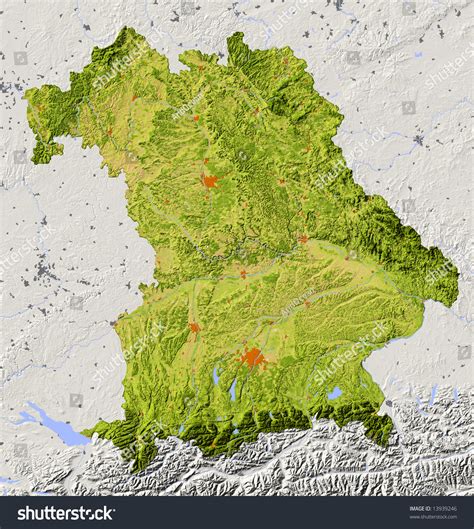 Bavaria Germany Shaded Relief Map Federal Stock Illustration 13939246