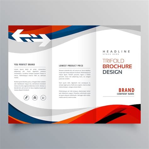 Premium Vector | Elegant red and blue wave business tri fold brochure design template