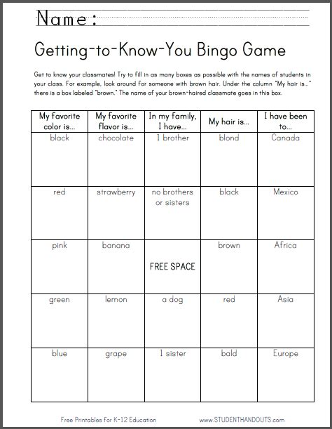 Getting-to-Know-You Bingo Game | Student Handouts