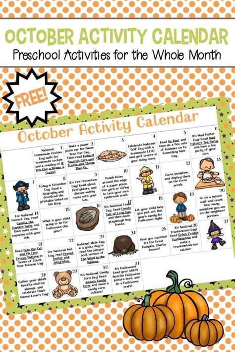 October Preschool Activity Calendar with Printables and Hands-On Fun