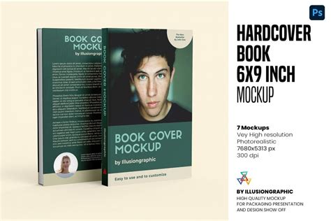 Hardcover Book Mockup 6x9 inch - 7 Views - Design Cuts