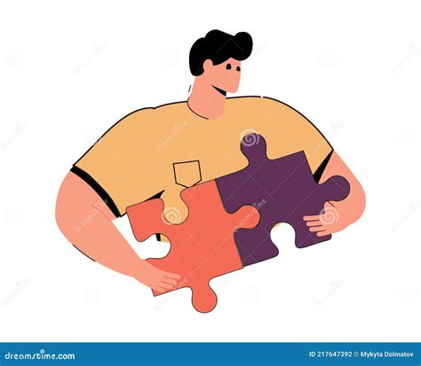 Problem-solving, Cute Cartoon Man Connecting Puzzle Pieces. Product Management, Challenge ...