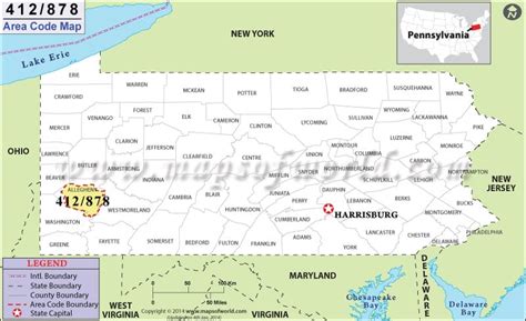 412 Area Code Map, Where is 412 Area Code in Pennsylvania