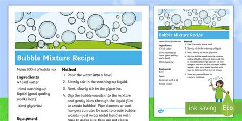 Bubble Mixture Recipe (teacher made) - Twinkl