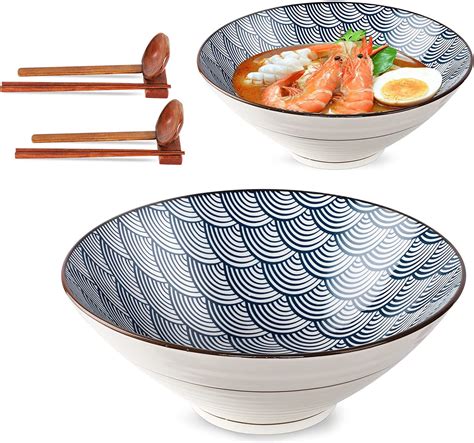 WEUNUM Ceramic Japanese Ramen Bowls,2 Sets (8 Piece) 9inch-60 Ounce ...