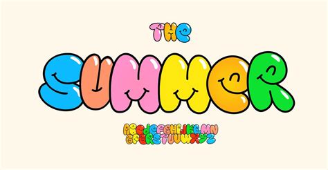 Smiling bubble letters, cute alphabet in cartoon graffiti style, funny font for childrens books ...