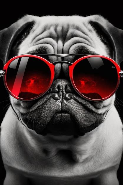 Premium AI Image | A pug dog wearing red sunglasses with the word pug ...