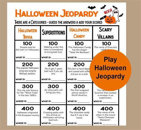 Halloween Jeopardy Game, Halloween Trivia Game, Seniors Halloween Game ...