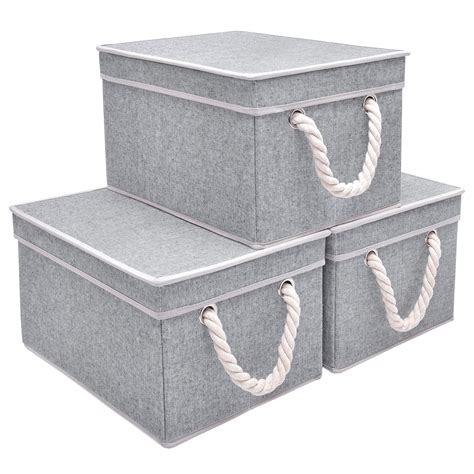 Foldable Fabric Storage Boxes with Lid & Handles, 3-Pack, Large, Slate, 10.0''x14.4''x8.5 ...