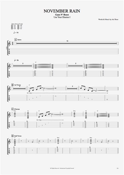 November Rain by Guns N' Roses - Full Score Guitar Pro Tab | mySongBook.com