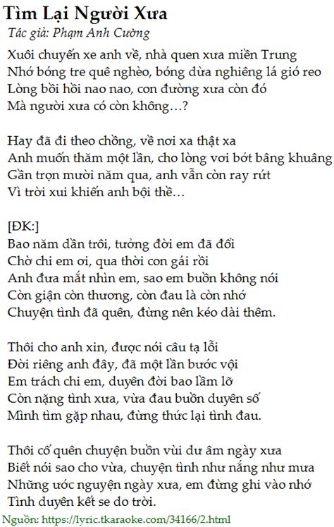 Lời bài hát Tìm Lại Người Xưa (Phạm Anh Cường) [có nhạc nghe]