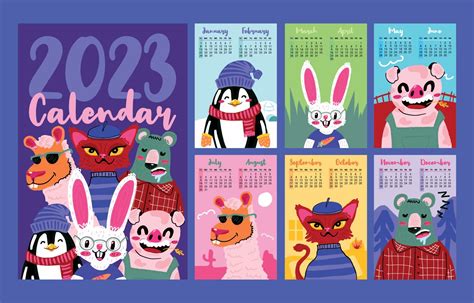 Cute Animals 2023 Calendar 13064216 Vector Art at Vecteezy