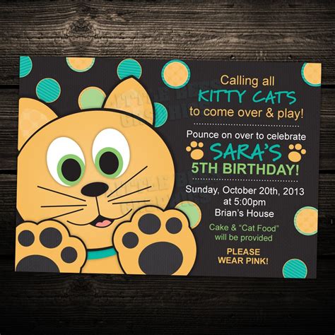 Cute Kitty Cat Birthday Party Invitation Any Color