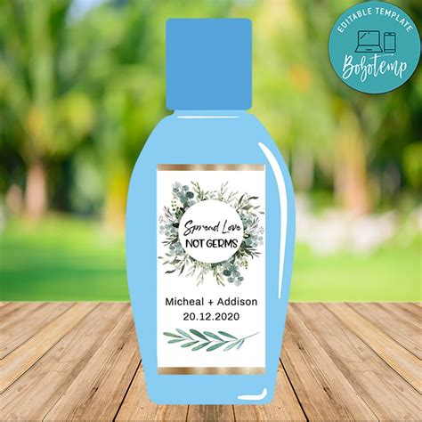 Customizable Hand Sanitizer Bottle Labels Wedding Favor Template | Bobotemp