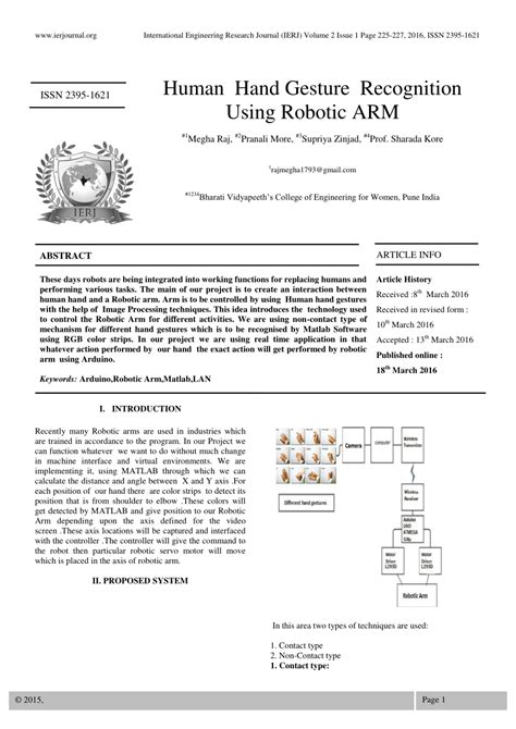 (PDF) Human Hand Gesture Recognition Using Robotic ARM