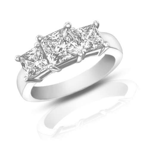 1.95 ct Ladies Three Stone Princess Cut Diamond Engagement Ring