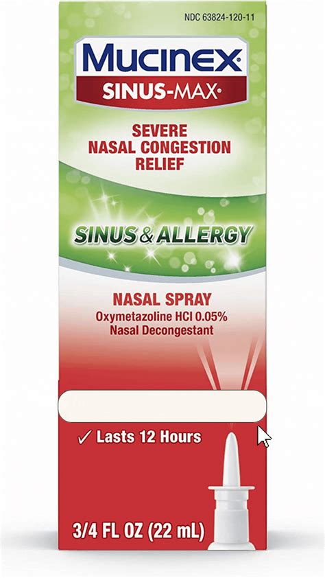 Mucinex Sinus-Max Severe Nasal Congestion Relief Sinus & Allergy Nasal Spray, 0.75 Fl Oz ...