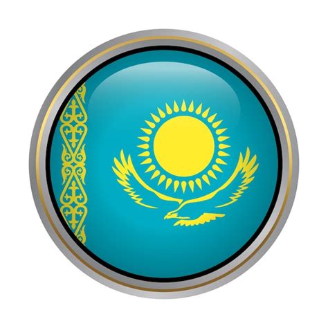 Premium Vector | Kazakhstan flag circle shape button glass texture on white