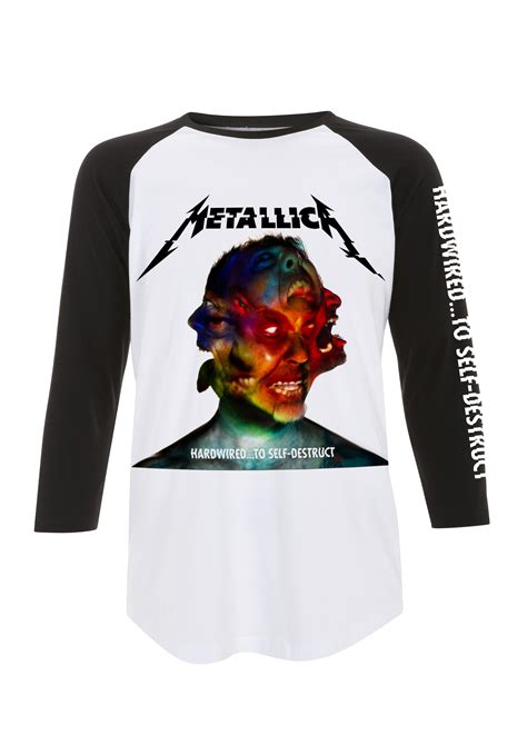 Metallica Hardwired Album Cover White/Black Baseball T - Probity Wholesale