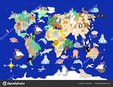 Flat World animals cartoonish kids map Stock Photo by ©Nuarevik 163924642