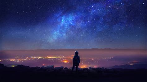 The Boy Staring Into The Night Sky Live Wallpaper - MoeWalls