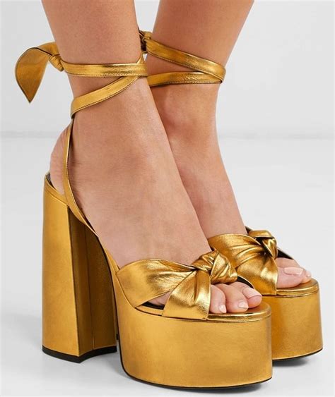 Gold Paige Metallic Leather Platform Sandals | Ankle strap chunky heels, Ankle strap high heels ...