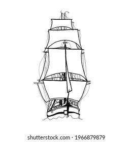 Black White Sketch Ship White Sail Stock Illustration 1966879879 | Shutterstock