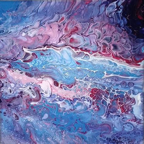 Acrylic Pour flip cup technique on 30 cm x 30 cm canvas. Pouring medium ...