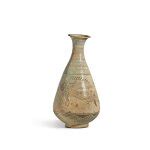 An incised and inlaid Buncheong 'fish' pear-shaped vase, Joseon dynasty ...