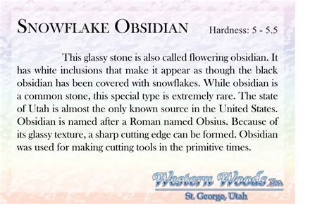 Snowflake Obsidian Description Card - Western Woods Inc