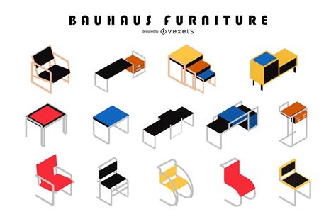 Bauhaus Furniture Isometric Design Set Vector Download