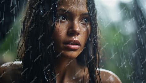 Premium AI Image | Close up Portrait of an amazon woman under a waterfall in Amazon Rainforest