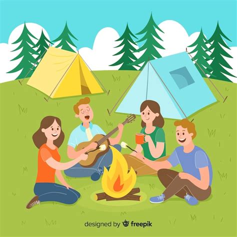 Illustration of people camping in nature | Free Vector