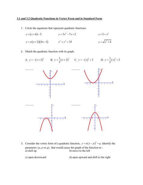 Graphing Parabolas In Vertex Form Worksheet — db-excel.com