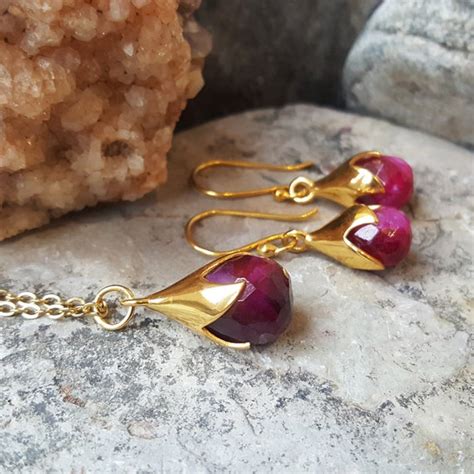 Ruby Jewellery Set. Gold Ruby Necklace and Earrings. Ruby | Etsy