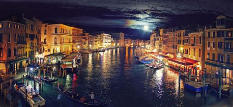 Italy Venice Grand Canal night reflection wallpaper | 3000x1382 ...