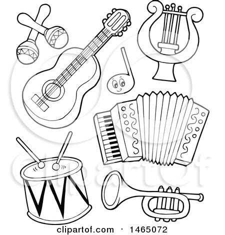 Clipart of Black and White Musical Instruments - Royalty Free Vector ...