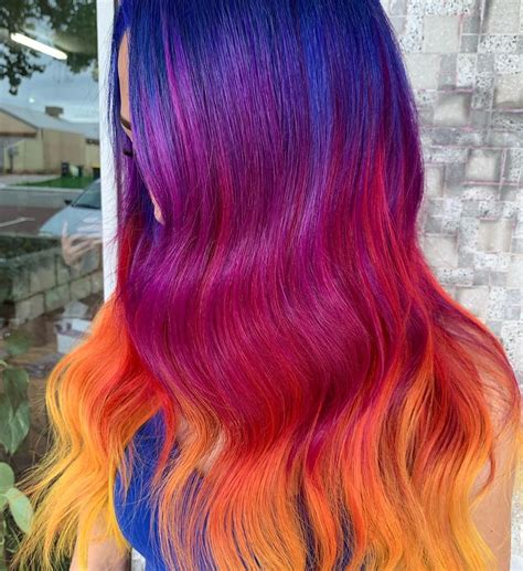 Vivids color melt - hair color inspiration - blue, purple, red, orange, yellow hair | Sunset ...