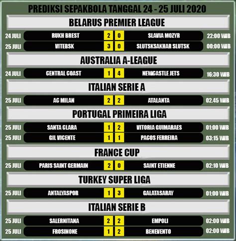 JADWAL PERTANDINGAN SEPAKBOLA TANGGAL 24 - 25 JULI 2020