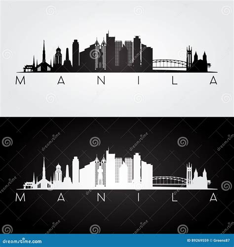 Manila Skyline And Landmarks Silhouette. Cartoon Vector | CartoonDealer.com #89269559