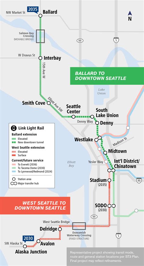 Map of West Seattle and Ballard light rail extensions, scheduled to open in the 2030s : r/SeattleWA