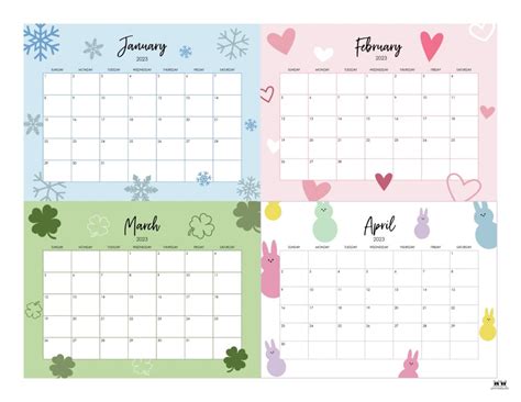 2023 Four Month Calendars - 18 FREE Printables - PrintaBulk