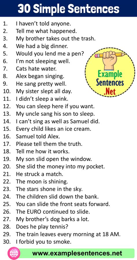 30 Simple Sentences Examples, 30 Example of Simple Sentence - Example ...