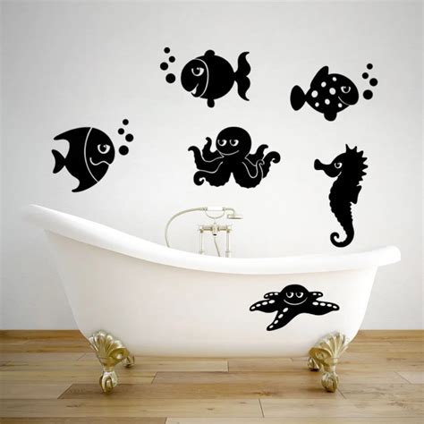 Creative Funny Fish Toilet Bathroom Removable Vinyl Wall stickers Decals Decor Art Bathroom ...