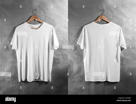 Blank white t-shirt front back side view hanger, design mockup Stock ...