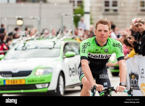 Cycle rider from Belkin Pro Cycling team in the Tour de France parade ...