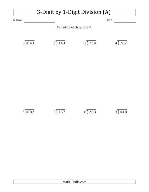 The 3-Digit by 1-Digit Long Division with Remainders and Steps Shown on Answer Key (A) Math ...