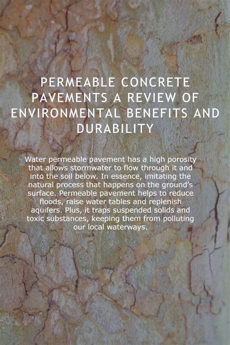 Permeable concrete pavements a review of environmental benefits and durability | Permeable ...